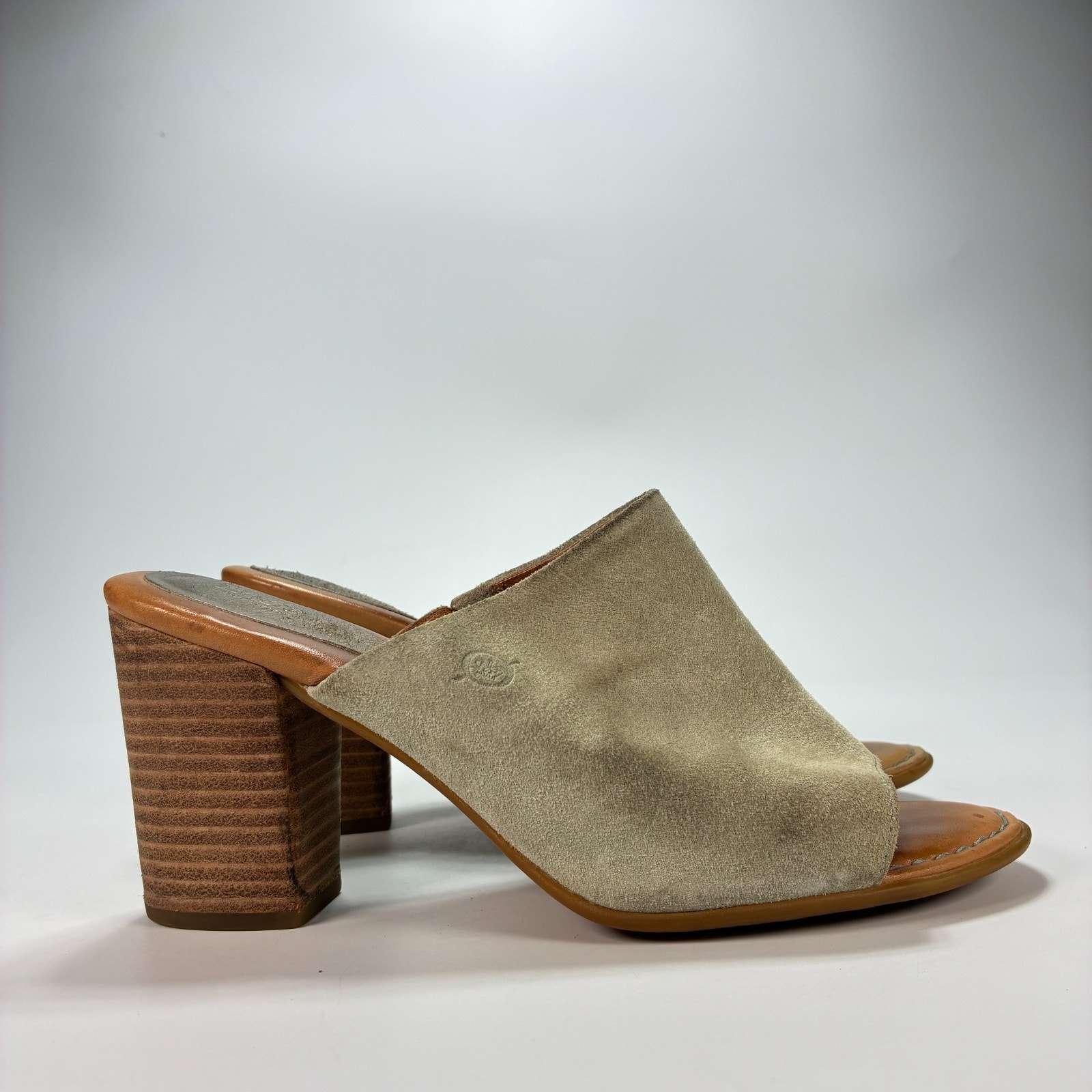 Brn Bima Light Tan Leather Mules Slip On Block Heel Sandals Women’s Size 8m